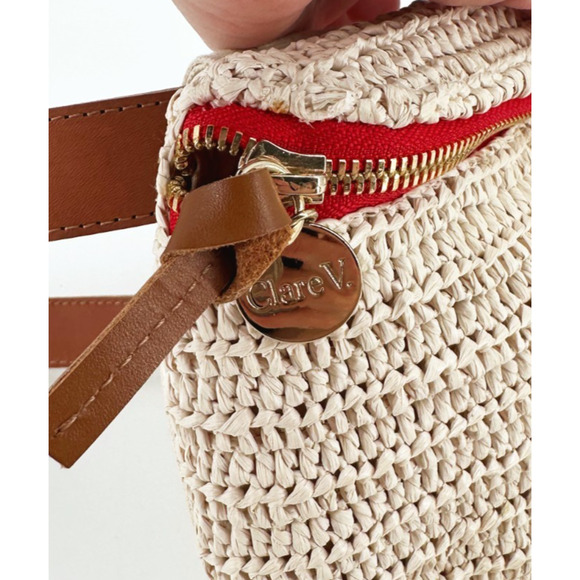 Clare V. Woven Raffia Belt Bag Fanny Pack Leather Belt Adjustable Small - Picture 4 of 9